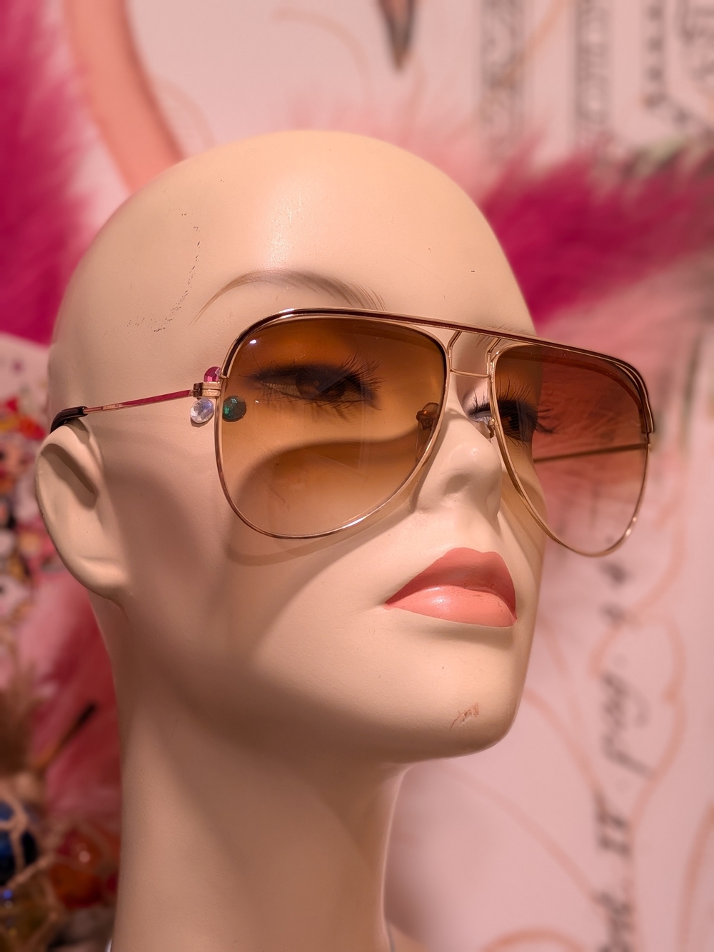 Vintage 70s Made in Japan Oversized Aviator Sunglasses Brown Gradient